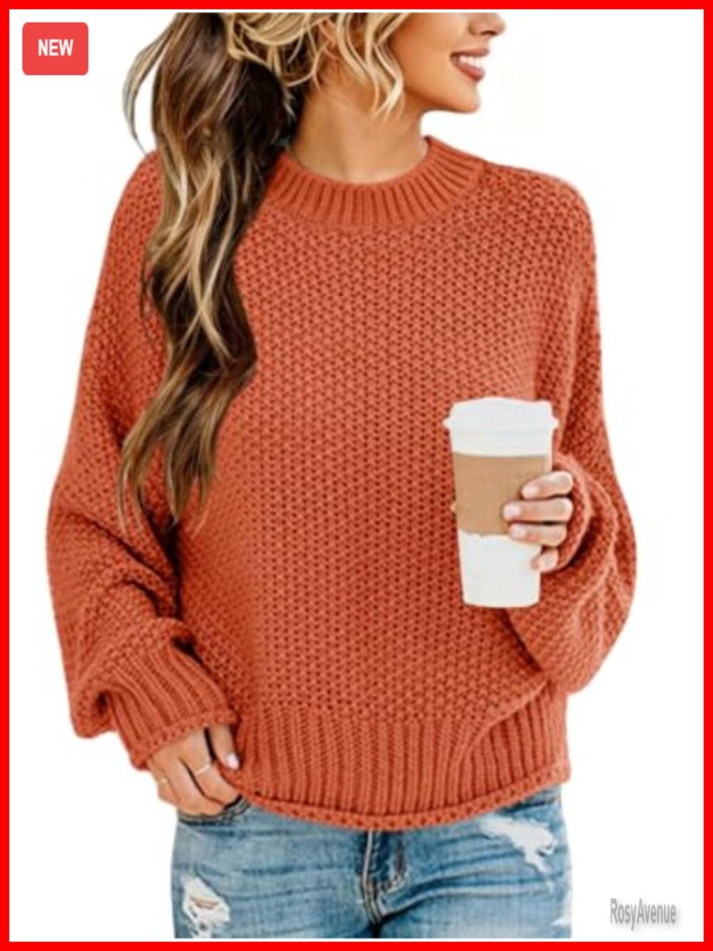 Womens Ribbed Pullover Sweater Crewneck Long Sleeve Loose Fit Casual Knit